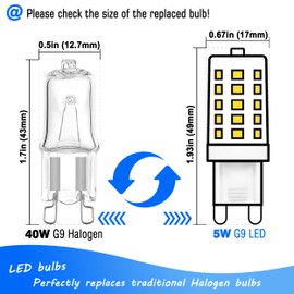 Heifymi G9 LED Bulb Dimmable 5W 4000K Natural White, Replace G9 40W Halogen Equivalent, AC120V G9 Bipin Base LED Bulbs for Chandelier Pendant Light, 0-100% Dimmable, No Flicker, 400LM(6pack)