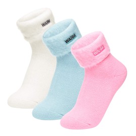Homealexa 3 Pairs Slipper Fluffy Socks for Women and Ladies Men, Winter Heat Holding Sock Knitted Socks Warm Cotton Fuzzy Bed Slippers