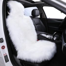 1Pc Faux Sheepskin Wool Fur Car Seat Cover for Cars SUV Trucks Universal Fit, Soft Plush Synthetic Wool Buck Fur Car Seat Cushions by FLMaples (White)