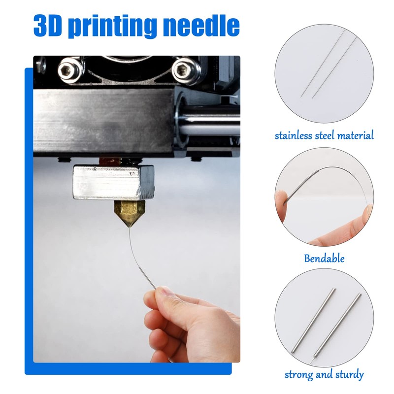 50 Pieces 3D Printer Nozzle Cleaning Kit,0.4 mm Stainless Steel