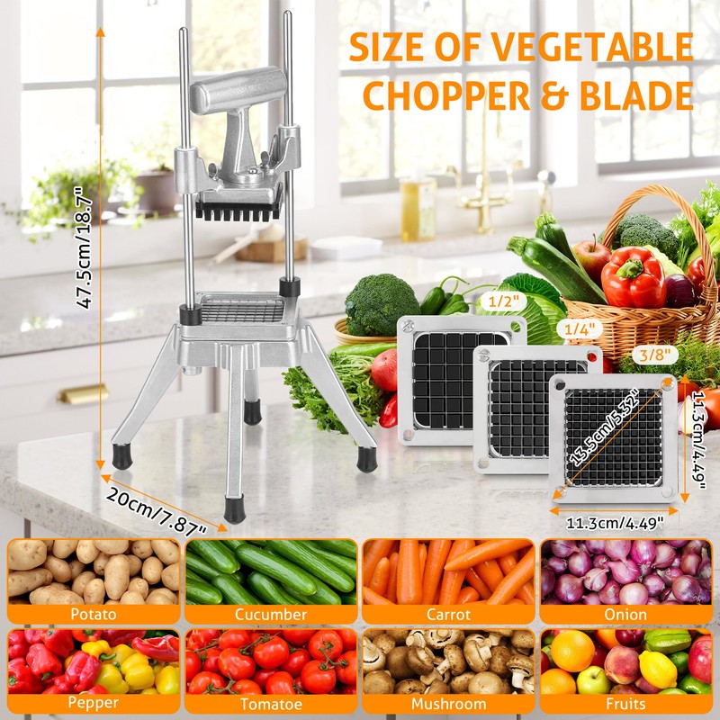 WICHEMI Commercial Chopper Vegetable Cutter Fruit Dicer w/3 Blades Commercial