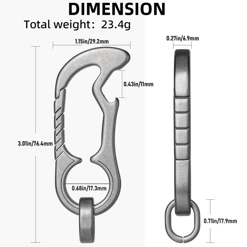 TISUR Titanium Carabiner Keychain Clip, Quick Release Key chain, Bottle