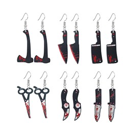 coadipress coadipress 6 Pairs Knife Earrings for Women Punk Gothic Dagger Blood Knife Knives Guillotine Halloween Earrings Unique Hip Hop Halloween Horror Party Jewelry (Black)