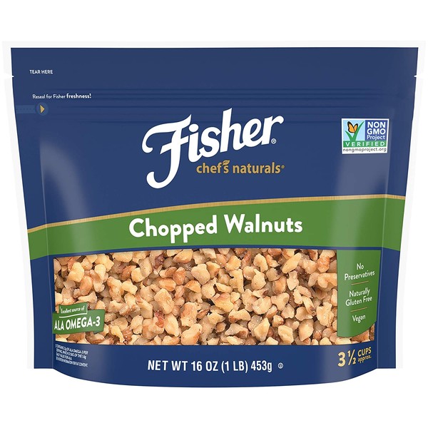 FISHER Chef's Naturals Chopped Walnuts, 16 oz, Naturally Gluten Free, No Preservatives, Non-GMO