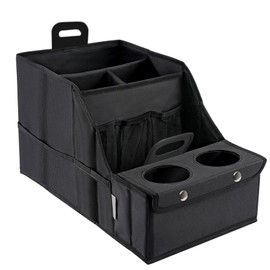 Car Seat Organizer Backseat Car Storage Box, Foldable Vehicles Organizer with 11 Storages Compartments & 2 Cup Holders, Travel Car Storage Basket for Truck Trunk Van
