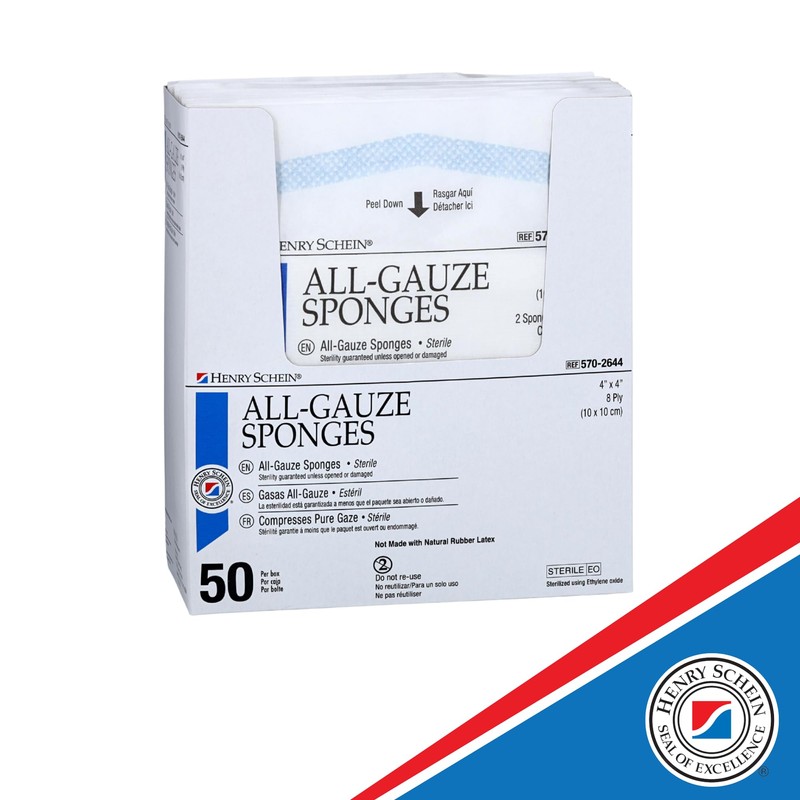 Henry Schein Premium 100% Cotton All-Gauze Sponge 4x4 8 Ply