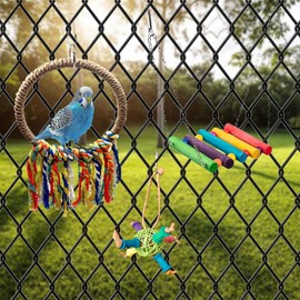 Parakeet Toys,15 Pcs Bird Toys,Bird Toys for Parrots,with Bird Swing,Birds Stand,Foraging Toy,Bird Cage Accessories for Parrots,Lovebirds,Cockatiel,Budgie