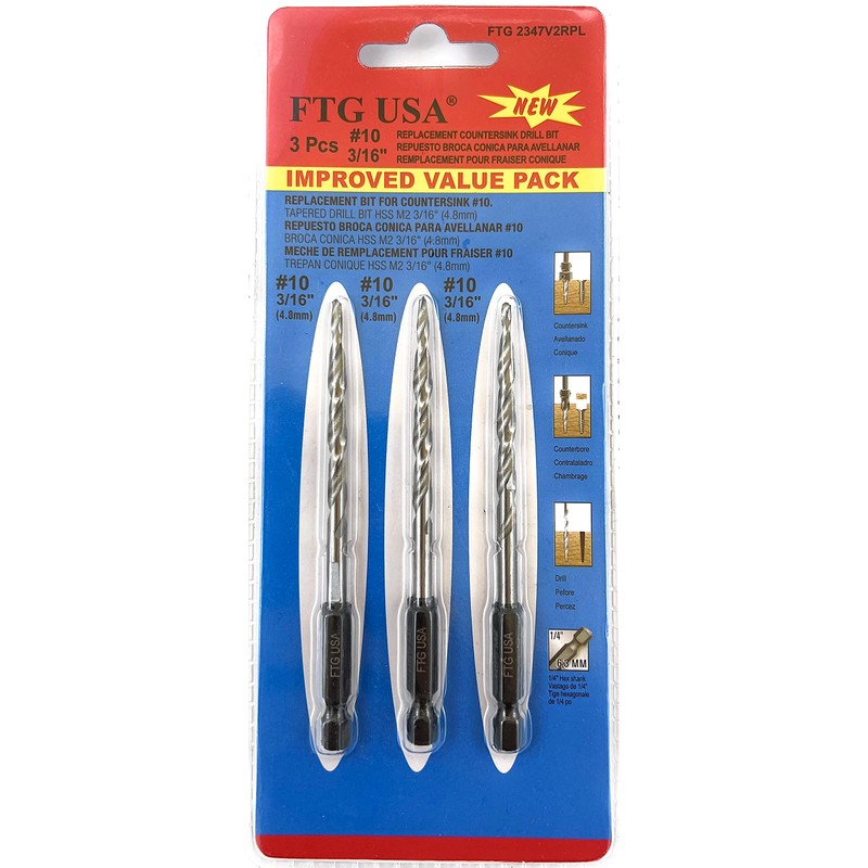 FTG USA Tapered Countersink Drill Bit Set 3 Pc #10