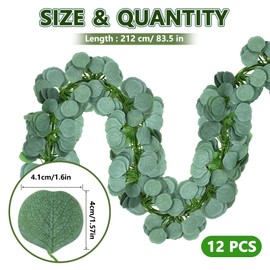 NVGVUP 12 PCS Eucalyptus Garland, Greenery Garland Vines, Artificial Eucalyptus Leaves Garland for Wedding Arch, Party Table, Wall Decor