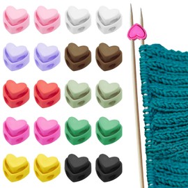 20PCS Knitting Needle Stoppers Heart Plastic Cord Locks Double Hole Needle Point Protectors Locks Spring Toggle Stopper Knitting Accessories for Hand DIY Supplies