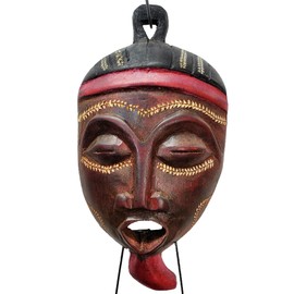 Stoneage Arts African Masks Wall Hanging Art Hand Carving Safari Décor Wall Head Sculpture Wild Animal and Tribal Features Faces Hanging Together for A Majestic Display (4in1 Tribe)