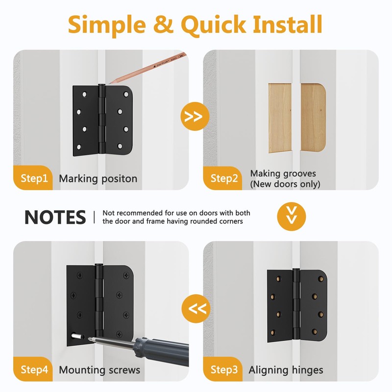 Luxbaro 3 Pack Black Door Hinges 4 Inch, Exterior Door