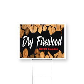 Dry Firewood $3.00 a Bundle Yard Sign 12 Inch x 16 Inch Single Sided Weatherproof Heavy-Duty Plastic with Stake | Affordable Pricing, Seasonal Necessities, Durable Display | Made in USA