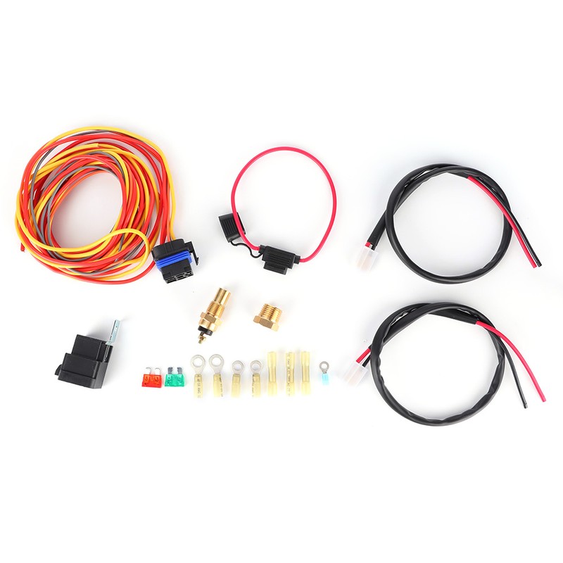 Electric Cooling Fan Wiring Harness Kit Dual Single 165/185 W/Thermostat