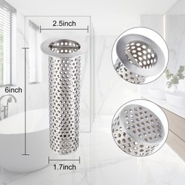 2" Commercial Floor Drain Strainer, 6'' High, Thick Perforated Stainless Steel and Finely Polished Drain Basket