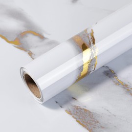 Yun-aeon Thick Marble Contact Paper for Countertops 15.7"x 78.7" - White and Gold Glossy Peel and Stick Wallpaper Self-Adhesive Removable Countertops for Kitchen Bathroom Cabinets