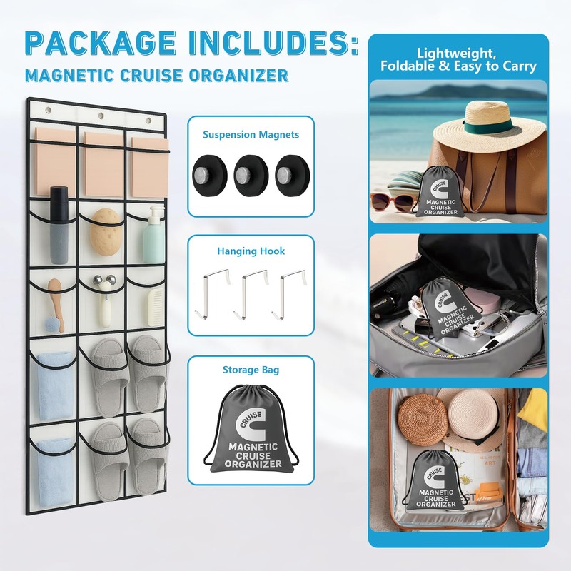HYTWEDO Cruise Magnetic Door Organizer with Hooks, 15 Large Pockets,