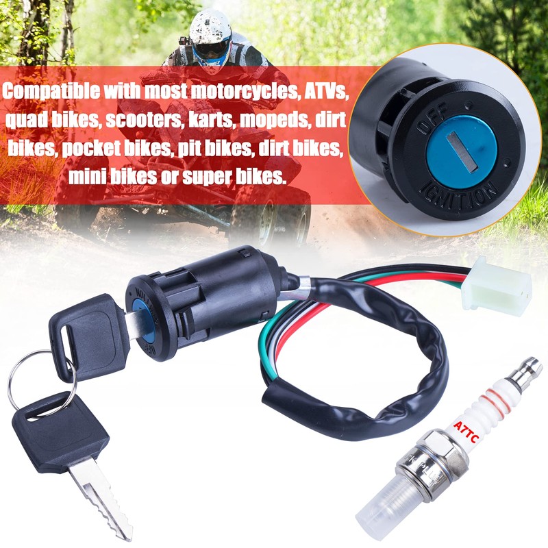 MWMNUN Ignition Key Switch 2pcs 4-Wire 4-pin and A7TC Spark