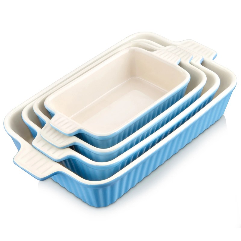 MALACASA Porcelain Baking Dish Set of 4 Bakeware Set Rectangular/Ov