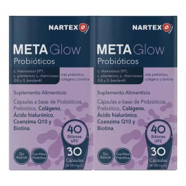 Meta Glow 60 Caps Nartex Wellness Probióticos, Colágeno Y Ácido Hialurónico Sin Sabor Para Piel Sana, Salud Digestiva Y Bienestar Integral