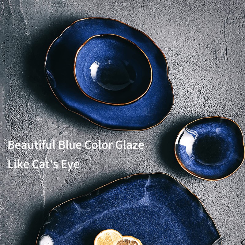 VOMANA Ceramic Decorative Bowl, Blue Pottery Key Bowl, Porcelain Versatile