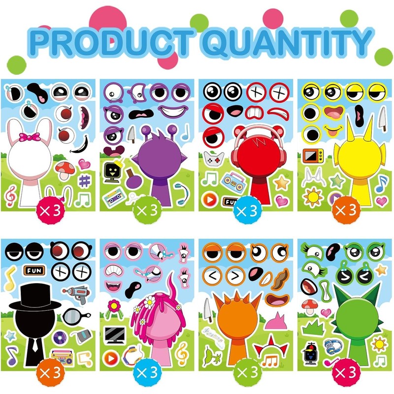 Cartoon Make a Face Stickers, 24 Pieces DIY Puzzle Stickers,