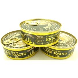 RIGA GOLD Riga Sprats Smoked Sprats In Oil. LARGE Sized Rigas Zelts Canned 8.4 Ounce (240g) 3 PACK