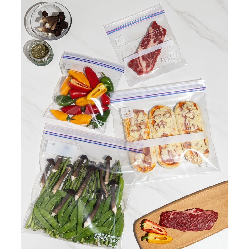 Freezer and Regular Double Zip Food Storage Bags, Combo Pack,