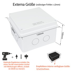 LeMotech Junction Box with Reserved Holes ABS Plastic Electrical Box IP65 Waterproof Dustproof Project Housing for Electronics White Outer Size 150 x 150 x 100 mm