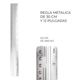 JANDS. 2 Reglas de aluminio escolares resistente, regla metálica de 30 centímetros.