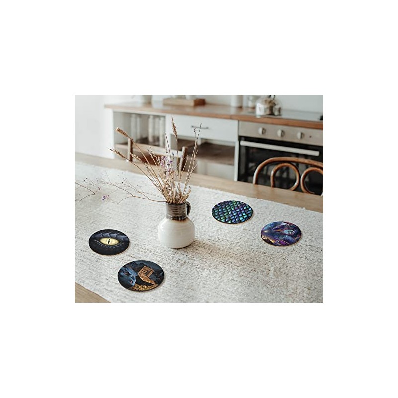 4 x Round Dragon Coasters - Mythical Cartoon Funny Men