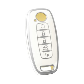 OFF WE GO for Nissan Rouge Pathfinder Key Fob Cover, Soft TPU Key Fob Case Full Protector Compatible with 2023 2024 Nissan Rouge Pathfinder 5 Button Smart Remote Key (Silver White)