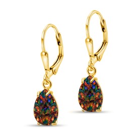 14K Gold Plated Black Opal Earrings for Women - Gold Teardrop Earrings for Women - Gold over 925 Sterling Silver - Dainty Earrings for Women - 14k Gold Leverback Earrings - Birthstone Jewelry