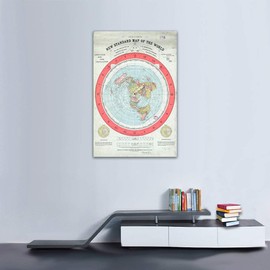 Nustila Flat Earth Map - Gleason's New Standard Map of The World - Large Canvas Print Scroll Poster with Teak Wood Frame Ready to Hang (with No Frame, 24"x36")