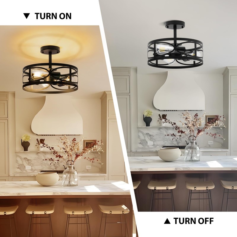 OTeedo Modern Semi Flush Mount Ceiling Light,3-Light Round Flush Mount