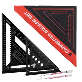 Carpenter's Square Set, 18 cm and 30 cm Triangle Ruler, High Precision Aluminium Alloy Test Angle for Woodworking (Black)