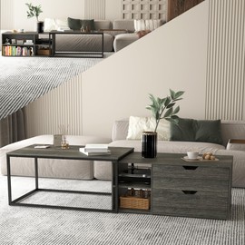 DEYAOPUPU Nesting Coffee Tables Set of 2,Modern Center Coffee Table with Drawers and Storage Shelf,Farmhouse Rectangular Coffee Table Side Tables for Living Room Bedroom