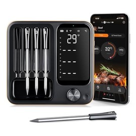 Pakinui Kabelloses Fleischthermometer 4er-Pack, Grillthermometer mit 600mAh Akku