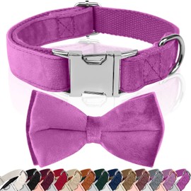 Asvin Dog Collar Velvet, With Bow Soft and Comfortable, Adjustable Dog Bow Tie, With Metal Quick Release Buckle, for Boys Girl Dog Wedding Collar Birthday, etc.