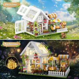 Flower House Building Set, Greenhouse Building Block Set with LED Lights, DIY Greenhouse KIt-Ideal Gifts for Kids and Adults-Plant and Animal Lovers, 1188PCS