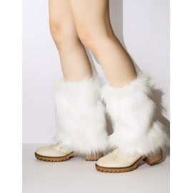 Panfurco Fluffy Leg Warmers for Women (White), White, One Size, White