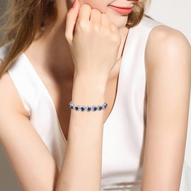 EVER FAITH Women's Cubic Zirconia Birthstone Elegant Heart-Shaped Roman Tennis Bracelet Royal Blue Silver-Tone