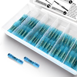 100 Pcs Heat Shrink Butt Connectors, 16-14 AWG Waterproof Electrical Crimp Wire Splice for Marine/Cable/Wiring Blue