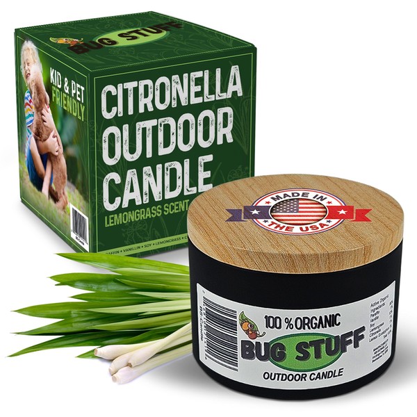 Bug Stuff All-Natural Outdoor Citronella Candle, 100% Organic Bug Candle