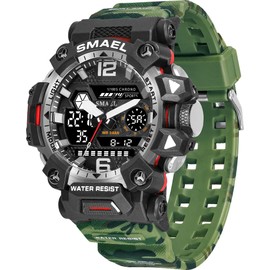 findtime Watches Men's Military Digital Watch for Men Camouflage Watch Men Sporty 5ATM Waterproof Outdoor Tactical Watch 12/24H LED Stopwatch Shockproof Alarm Date, Green, Strap.