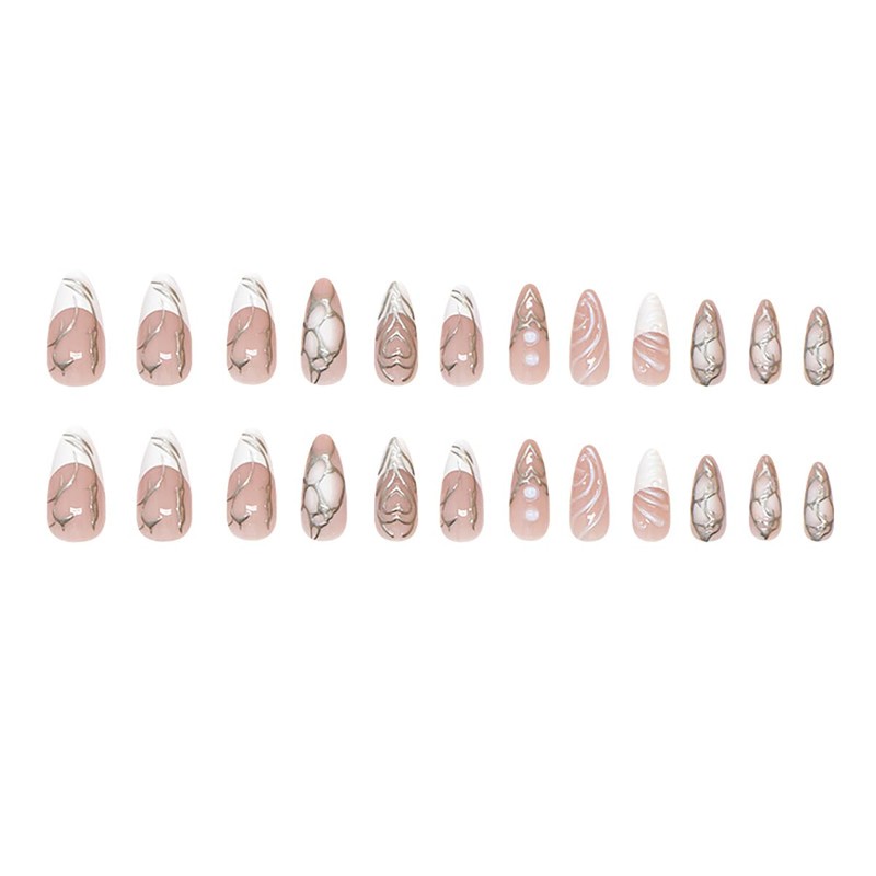 French Tip Press on Nails Long Stiletto Fake Nails with