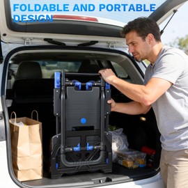 2 in 1 Folding Hand Truck with 2 Folding Basket,330lbs Capacity Heavy Duty Hand Truck,with Telescoping Handle and Rubber Wheels,Portable Dolly Cart with Bungee Cords for Moving,Travel,Shopping