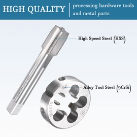 QUARKZMAN M15 x 1 mm Metric Tap and Round Die Set x 1 Set 4 Flutes High Speed Steel for Processing Hardware Tool