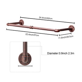 HOEMLIM Industrial Pipe Clothing Rack Wall Mounted Clothes Rack Heavy Duty Space-Saving Garment Bar Rack Detachable Multi-Purpose Hanging Rod,24 inch(Red Bronze)