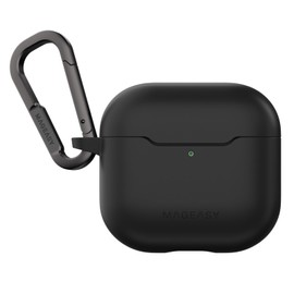 MagEasy AirPods 4 Compatible Case, Shockproof, Drop Prevention, Carabiner Included, Cover, Wireless Charging Compatible, AirPods Case, Compatible with AirPods 4, 4th Generation, Case SKIN Black